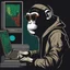Placeholder: A Monkey sitting in front of a computer, wearing a hoodie and sunglasses. Matrix in background. Pixel Art. Profile Picture. Avatar. Pixel