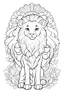 Placeholder: outline art for a kid's coloring page, a child with a lion and a lamb, white background, sketch style, full body, only use outline, clean art , white background, no shadows and clear well outlined