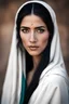 Placeholder: Portrait of a beautiful amazigh woman with black hair and white skin, and innocent features