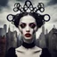 Placeholder: a photo of gothic girl, surrealism style, dali, three eyes in your face, red lips, newyork city