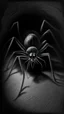 Placeholder: pencil drawing of a spider. Spooky, scary, halloween, realistic, black paper