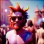 Placeholder: Ultra Realistic photo, medium shot view, drunken dancer naked man, carnival scene, monster hair, steampunk. Red hair, confeti, Sunglasses, smile, happy, festival, ovnis, gradient color fog. highly detailed, concept art, unreal engine 5, ray tracing, RTX, lumen lighting, ultra detail, volumetric lighting, 3d, finely drawn, high definition, high resolution.