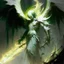 Placeholder: angel caido de color verde palido con una espada en llamas