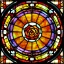 Placeholder: round coaster of roses with stained glass window effect, highly detailed, intricate, warm colors, stained glass window, glossy from rain, warm lighting, dramatic lighting