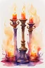 Placeholder: Watercolor candlestick with burning candles from the movie Beauty and the Beast on a light background