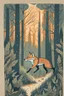 Placeholder: in a cosy vintage style, a fox runs through the forest