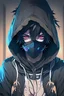 Placeholder: Anime gamer who has an amazing set up wearing hoodie, and his eyes are with wearing black mask