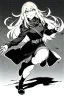 Placeholder: angry blonde girl, angry pose, full body, greyscale