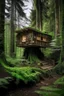 Placeholder: a tiny house in the high end of a big tree, in the middle of a dense forest.