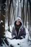 Placeholder: Girl alone very cold covered in snow in the woods