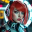 Placeholder: a pretty cyberpunk girl, cyborg, bright hair, futuristic