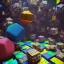 Placeholder: kente scene, thread, melt Rubik's cube, cyberpunk floor, embroidery, octane render, high detail