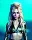 Placeholder: portrait, Shakira, blonde artist, angry, Realistic image, MMA robe, hoodie, mma gloves, loose long hair, eyes, make-up, gold line make up, moisture, sweat, fog, goddess, Neon colors, leds. Black background, photo studio, concept art, smooth, unreal engine 5, god lights, ray tracing, RTX, lumen lighting, ultra detail, volumetric lighting, 3d, finely drawn, high definition, 4k.