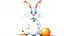 Placeholder: Fantasy cartoon illustration: Easter bunny in front of a white wall