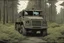 Placeholder: Military truck on a road, forest, overgrown apocalyptic, comic book,