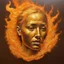 Placeholder: Hyper Realistic Golden-oil-paint on orange-background with burning-embers on it