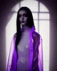 Placeholder: Picture by koson ohara and marta bevacqua, portrait of a beautiful goth woman with long black hair, wearing a plastic raincoat, purple neon lighting, 8k, high quality, highly detailed