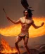 Placeholder: native american warrior, long black hair, dancing on top of fire, big muscles, loincloth, shirtless, 8k resolution concept art portrait by Greg Rutkowski