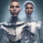 Placeholder: portrait 2 robots face, lionel messi perfect face and kylian mbappe perfect face and portrait post-apocalypse perfect cyborgs in a cyberpunk city, sci-fi fantasy style, 8k,dark