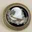 Placeholder: coaster of kingfisher ivory brooch with black pearl inlay, opalescent marble carving, decorative design, classical ornament, highly ornate, highly intricate, highly detailed etching, marble carving, warm lighting, linen backdrop