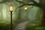 Placeholder: wooded forest stone path lantern