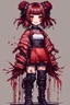 Placeholder: anormal, smile, blood, girl cute, full body, beautiful cyberpunk petit girl, hyperdetailed, behind made 8bits and Pixel Art, watercolor illustration by <Katsushika Hokusai>, darkred tones,