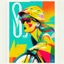 Placeholder: A vogue-like poster featuring a cyclist. No writing, no words. Colourful, fashion.