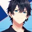Placeholder: (masterpiece), (anime style), award winning, close up, centered, headshot, looking toward camera, messy black hair, young man, blue eyes, modern intricate background, dynamic lighting, depth of field, ultra detailed, (epic composition, epic proportion), 2D illustration, professional work, black clothes