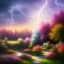 Placeholder: flowery landscape with bright besutiful fairy portrait, soft pastel colors, soft lightning