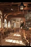 Placeholder: People sitting around tables in a medieval tavern