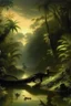 Placeholder: A black mysterious jungle with crocodiles painted by Ivan Aivazovsky