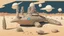 Placeholder: duck shaped space ship in the desert surrounded by lost things