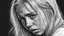 Placeholder: Black and white pencil sketch of a sad blonde girl in tears, photorealism, 3d, 64k, high resolution, hyperrealism, f/16, 1/300s.