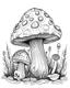 Placeholder: mushroom world with snail on 1 mushroom minimalistic landscape. line art, background, vector, svg, coloring book page style, black outline on white background
