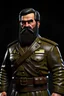 Placeholder: 100 kg darkbrown hair man caucasian Dictator with a big beard wearing military uniform with big leather belt sci fi Belgium high detail. make it look realistic