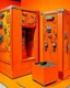 Placeholder: An orange colored secret vault with robots painted by Andy Warhol