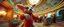 Placeholder: pin hole cam, knitted fluffy mean wolf alien gremlin badger star ship bridge captain dancing in a big hall in the style of Rembrandt and Escher and Dali, motion blur