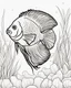 Placeholder: Cartoon outline, Discus fish full body, coloring pages, no color, highly detailed, black and white, white background, highly detailed