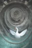 Placeholder: artwork concept illustration, Swan in a lake in a vortex of stairs, by M.C.Escher