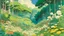 Placeholder: An illustration by Miyazaki and Monet of a landscape of blooming flowers and lush vegetation.