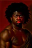 Placeholder: A portrait of a black man, curvy black hair, Caravaggio style