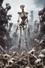 Placeholder: a bone yard with a tall android woman standing at the top of a pile of bones