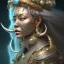 Placeholder: ssango fantasy, fantasy magic, intricate, sharp focus, illustration, highly detailed, digital painting, concept art, matte, artgerm and paul lewin and kehinde wiley, masterpiece silver elephant head bronze Asian African girl nice breast Afo hair turquoise sun rain waves