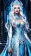 Placeholder: Full body de hermosa y malvada reina del hielo, pelo blanco, ojos azules luminosos, vestimenta intrincada, hiperdetallada, calidad ultra, increíble obra de arte, full body