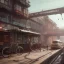 Placeholder: in a german atompunk city with bicycles and a monorail, highly detailed,lighting, 8 k, hdr, award - winning, octane render, artstation, volumetric lighting