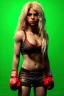 Placeholder: portrait, Shakira, blonde artist, angry, Realistic image, boxing robe, hoodie, mouthguard. loose long hair, eyes make up, perfect, glow, circle iris. Neon colors, leds, geometric shapes. Dark background, photo studio, neon lights. concept art, smooth, unreal engine 5, god lights, ray tracing, RTX, lumen lighting, ultra detail, volumetric lighting, 3d, finely drawn, high definition, 4k.