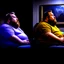 Placeholder: (fineart:1.5, masterpiece1.5) (realism:1.5) award winning picture of award winning fat, beardedd, 'fat man' (watching tv:1.8),, two panels, 50 percent is taken from the point of view of the tv, the other 50 percent is a side angle medium shot of the 'fat man'