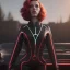 Placeholder: retro sci-fi portrait image from 1960, supermarket parking explosion, fire, classic black widow, young Scarlett Johansson, classic tight lycra suit, soft color, highly detailed, unreal engine 5, ray tracing, RTX, lumen lighting, ultra detail, volumetric lighting, 3d, finely drawn, high definition, high resolution.