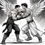 Placeholder: Jacob wrestling with angel: page by artist Harvey Tolibao and colorist Rebecca Nalty for a tale