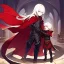 Placeholder: Vampire knight, young man, handsome, long white hair, black full plate armor, red cape